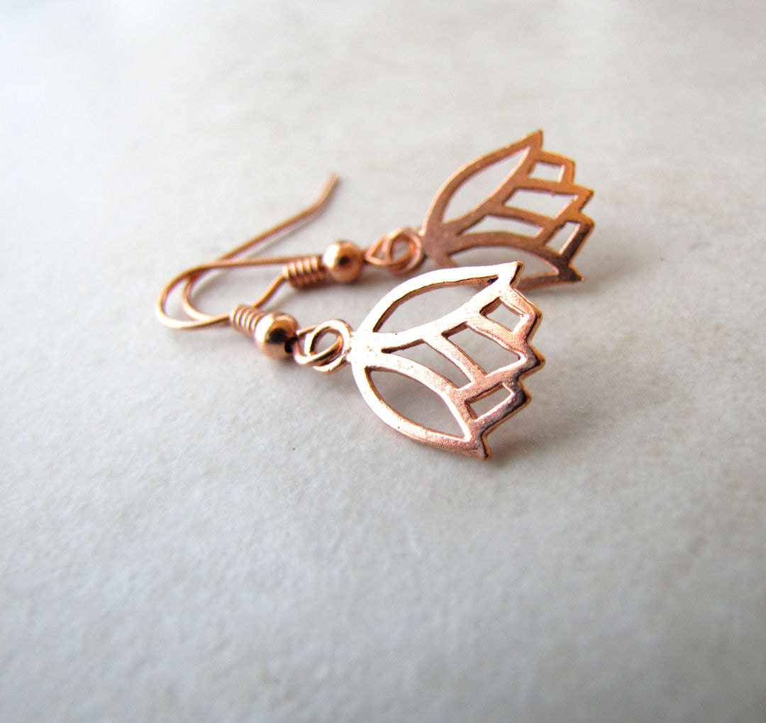 Lotus Flower Earrings Copper Meditation Ohm Yoga Peace Serenity BellinaCreations Bellina Creation