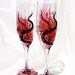 Personalized red and black wedding champagne flutes