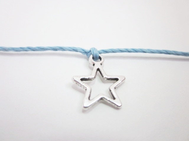 Wish Bracelet Hemp or Bamboo Cord Silver Open Star