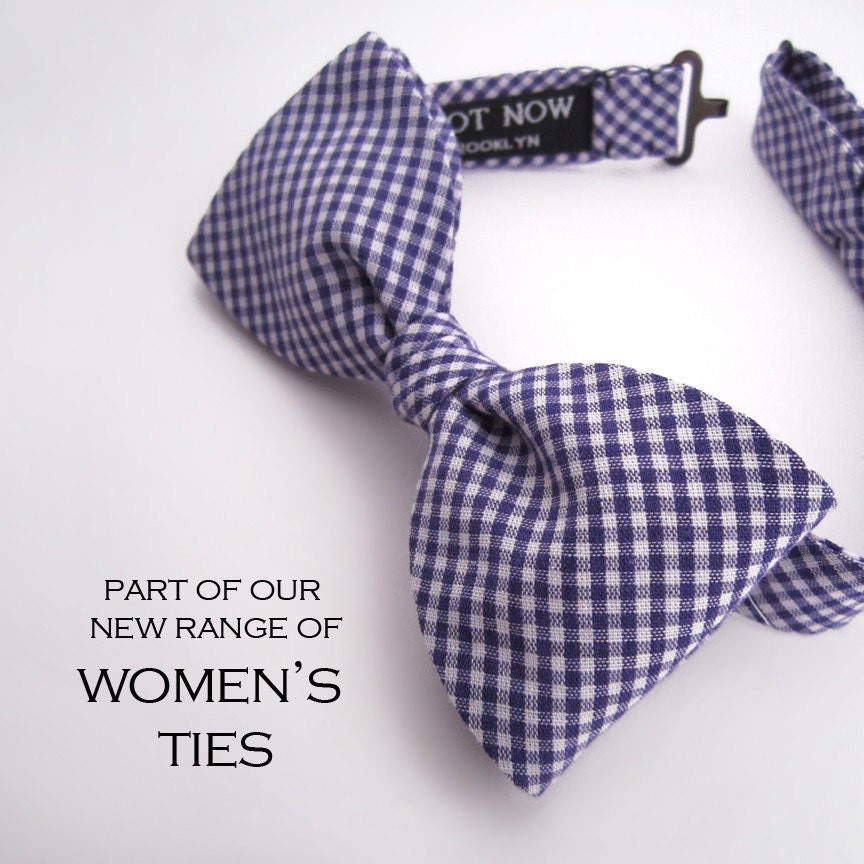 Women's Bow Tie - Indigo gingham cotton