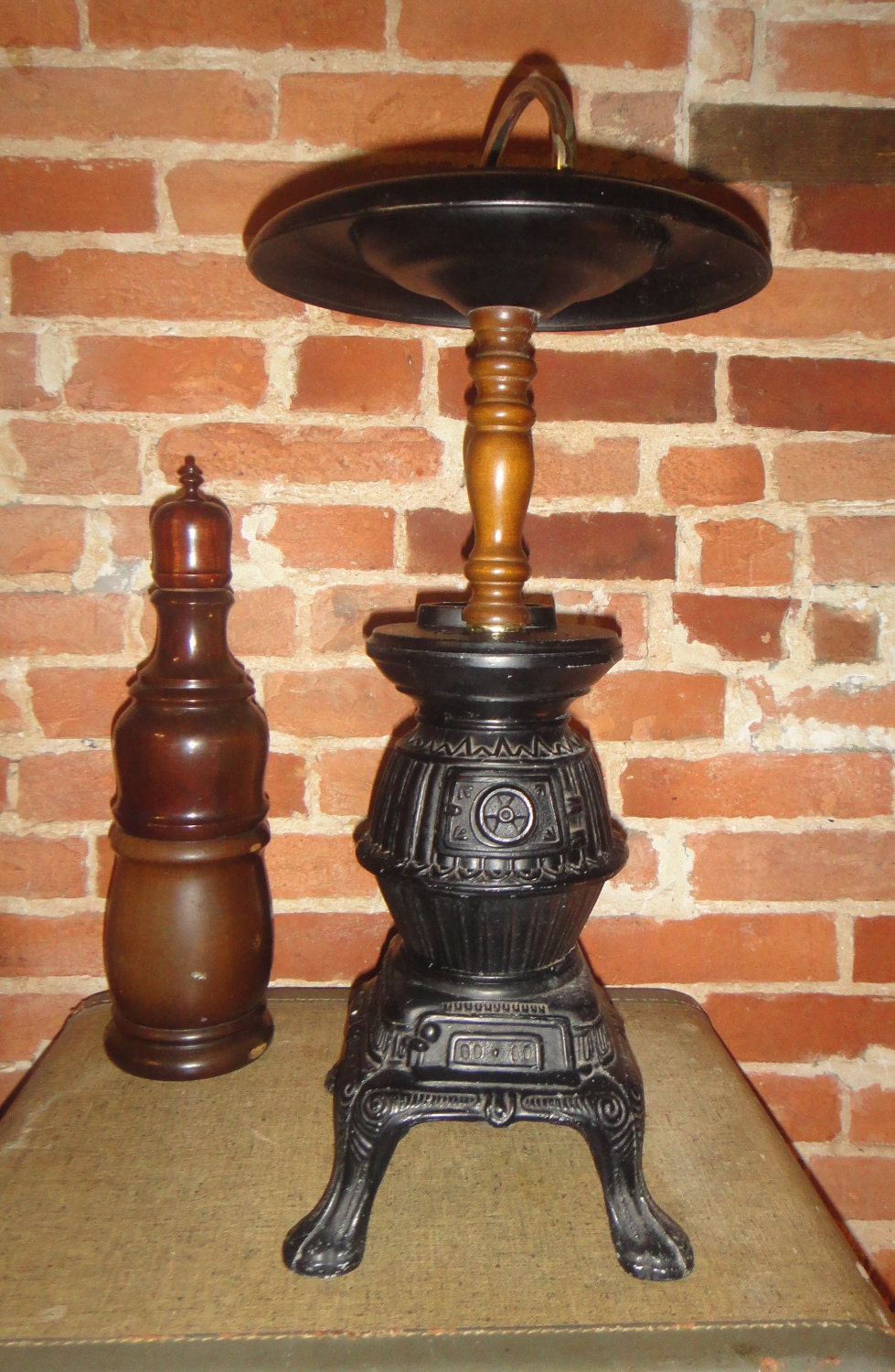 Vintage Cast Metal Pot Belly Stove Floor Ashtray by swagJUICE