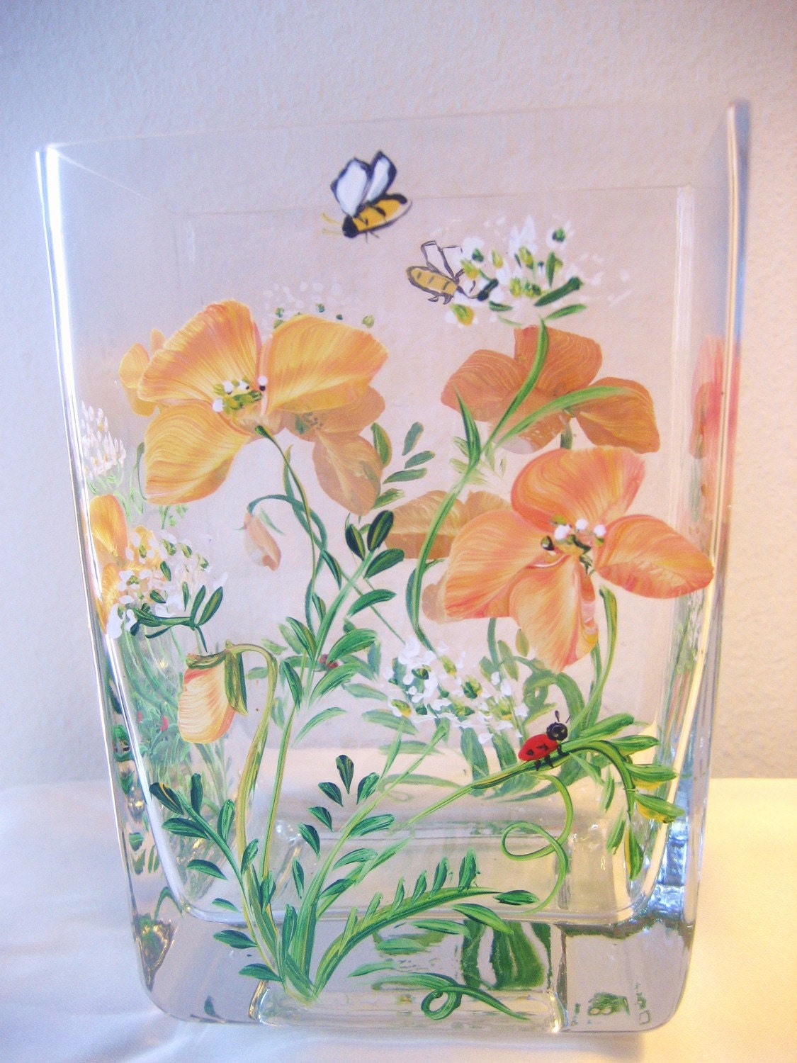 handpainted glass poppy vase