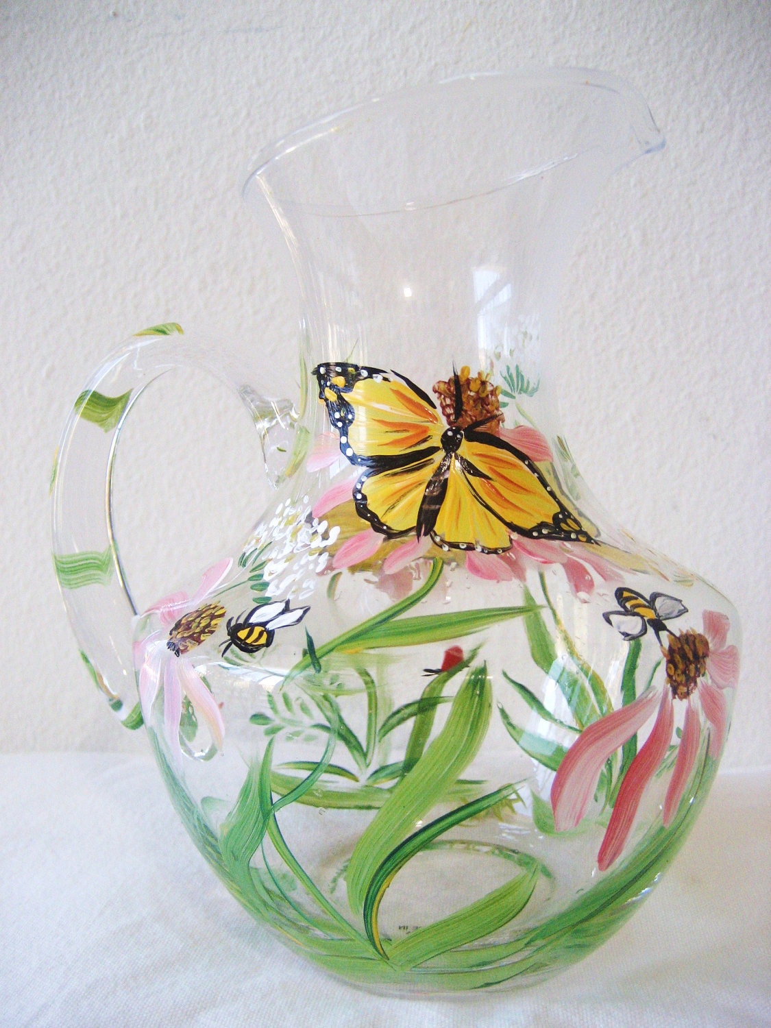 pitcher,hand painted, christmas gift for her , butterflies,