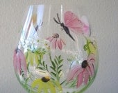 Wildflower wine glass, handpainted, wedding, gift idea.