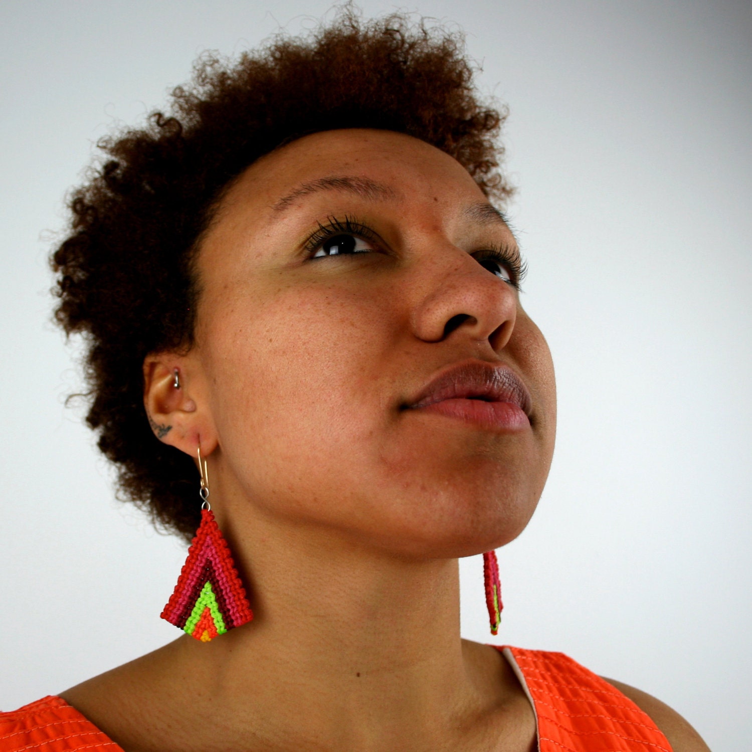 Spicy Mango Lime Triangle Macrame Earrings