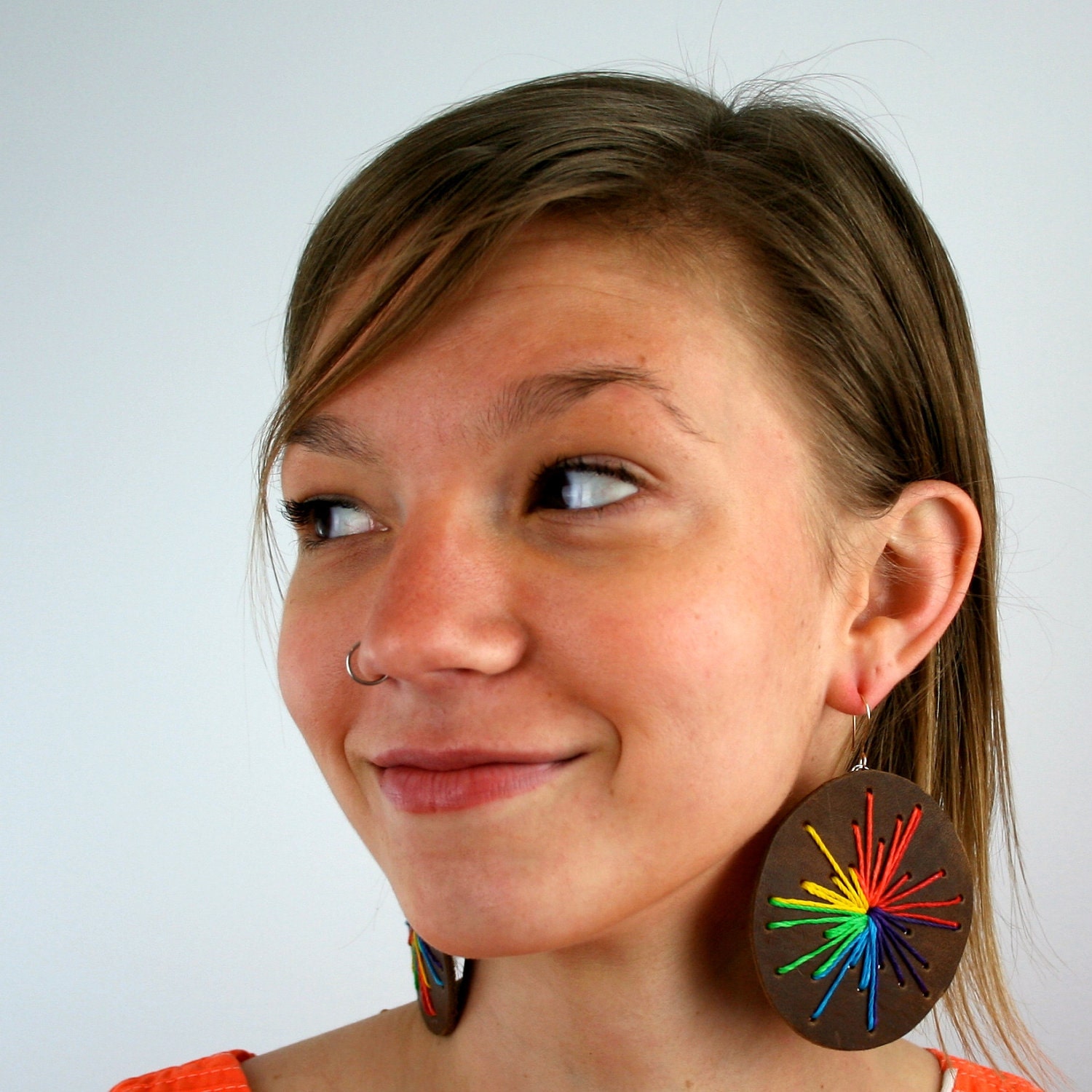 Rainbow Leather Sunburst Earrings