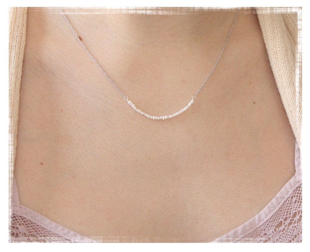 Tiny Freshwater Pearl Silver or Gold Necklace