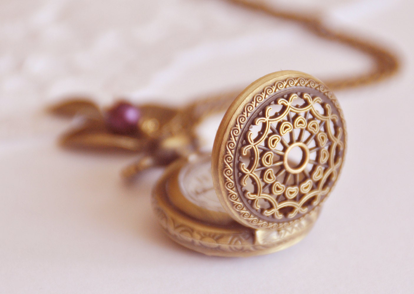 Romantic antique style filigree pocket watch necklace