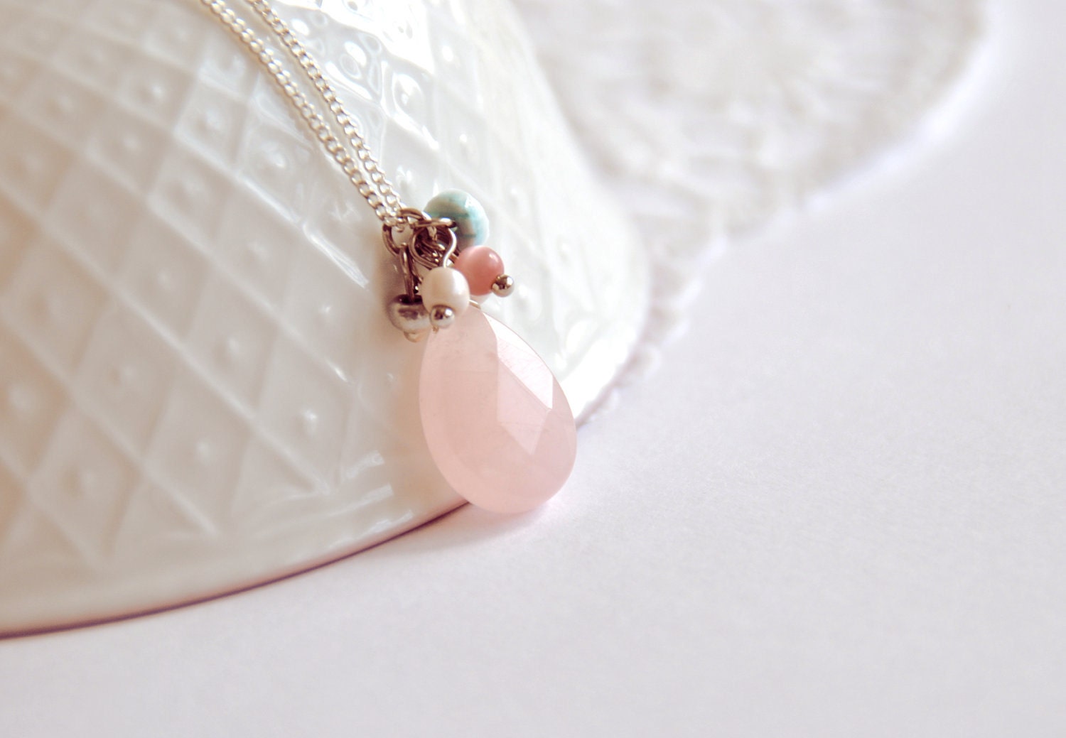 Pretty pink semi-precious stone drop necklace