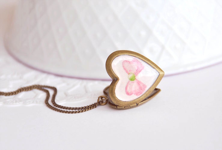 Hand Painted Sailor Jupiter inspired Bow Heart Locket Necklace with Original Watercolour Painting - Made to Order