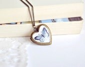 Hand Painted Butterfly Miniature Heart Locket Necklace with Original Watercolour Painting - Made to Order