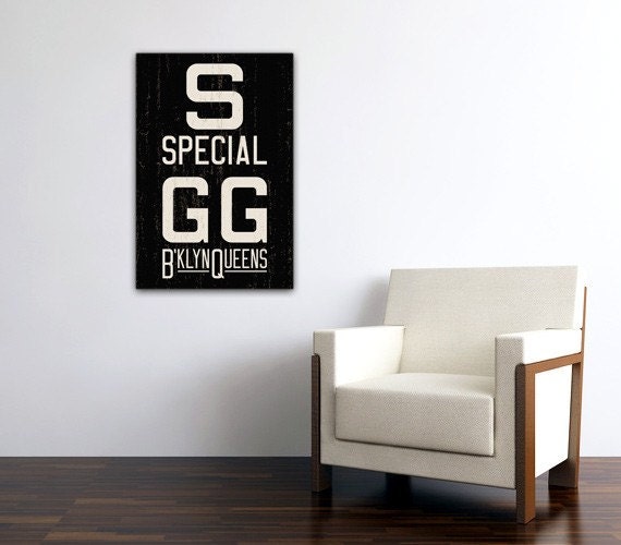 BROOKLYN & QUEENS New York City Distressed Subway Sign. Bus Scroll. Canvas 20 x 30 Rollsign Print