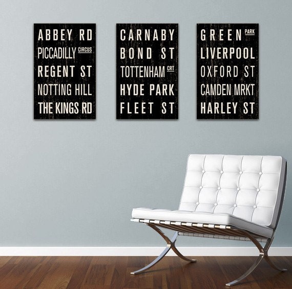 London England COLLECTION of 3 Subway Sign Prints. Bus Scrolls. 12 x 18