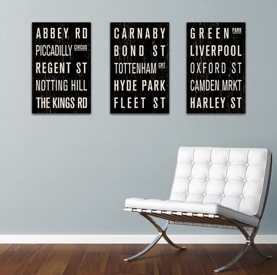 London England COLLECTION of 3 Subway Sign Prints. Bus Scrolls. 12 x 18
