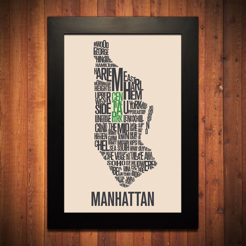 MANHATTAN New York City Typography Map Print - 12" x 18"