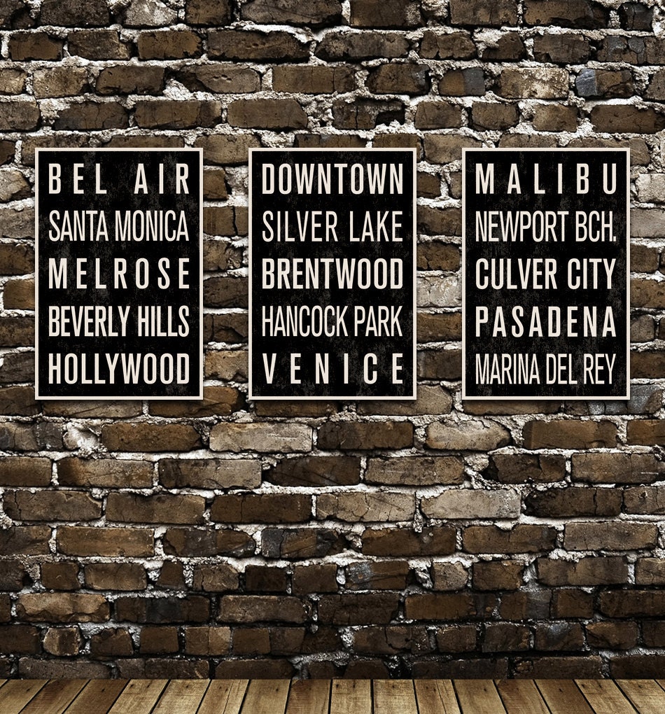 LOS ANGELES Subway Sign Prints. Bus Scrolls (Collection of 3) - 12 x 18
