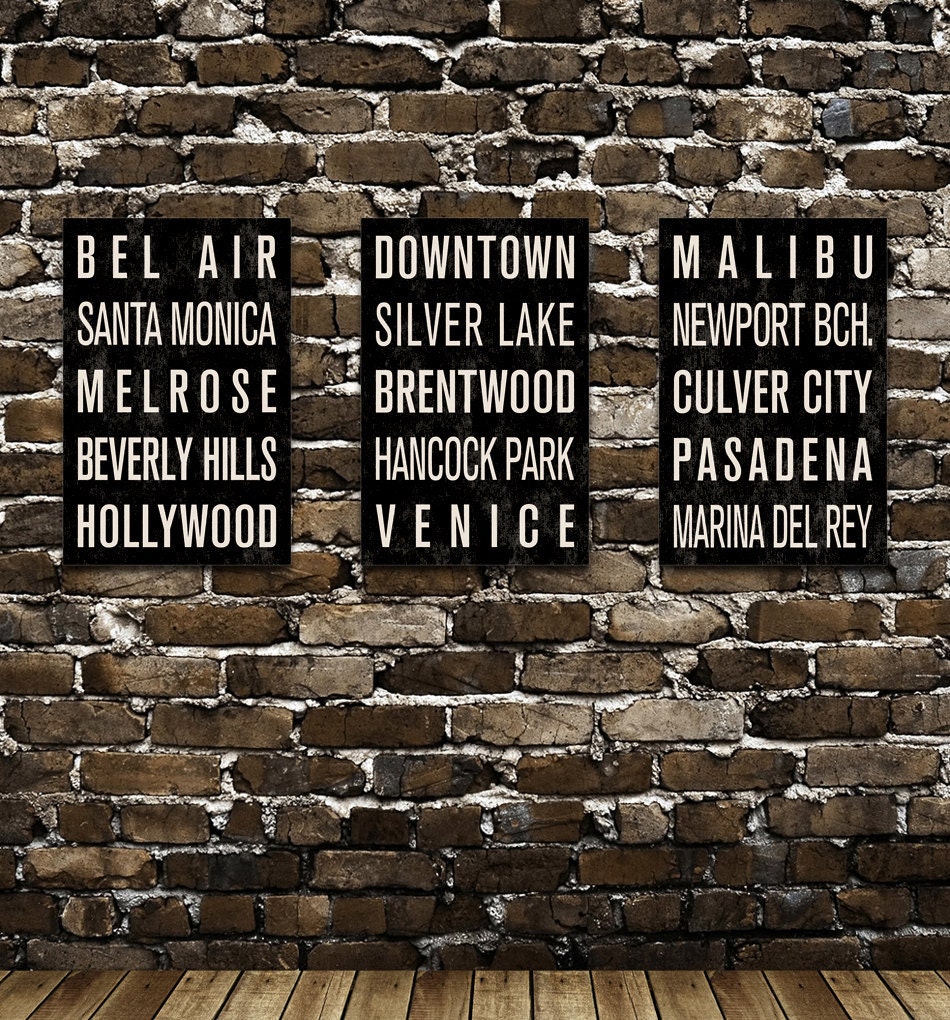 LOS ANGELES Subway Sign Prints. Bus Scrolls (Collection of 3) - 12 x 18
