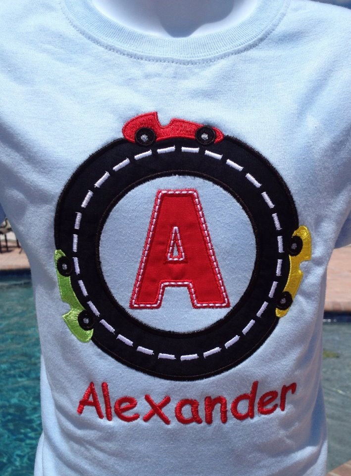 Cars Race Track Birthday or Letter Personalized Monogram Embroidery