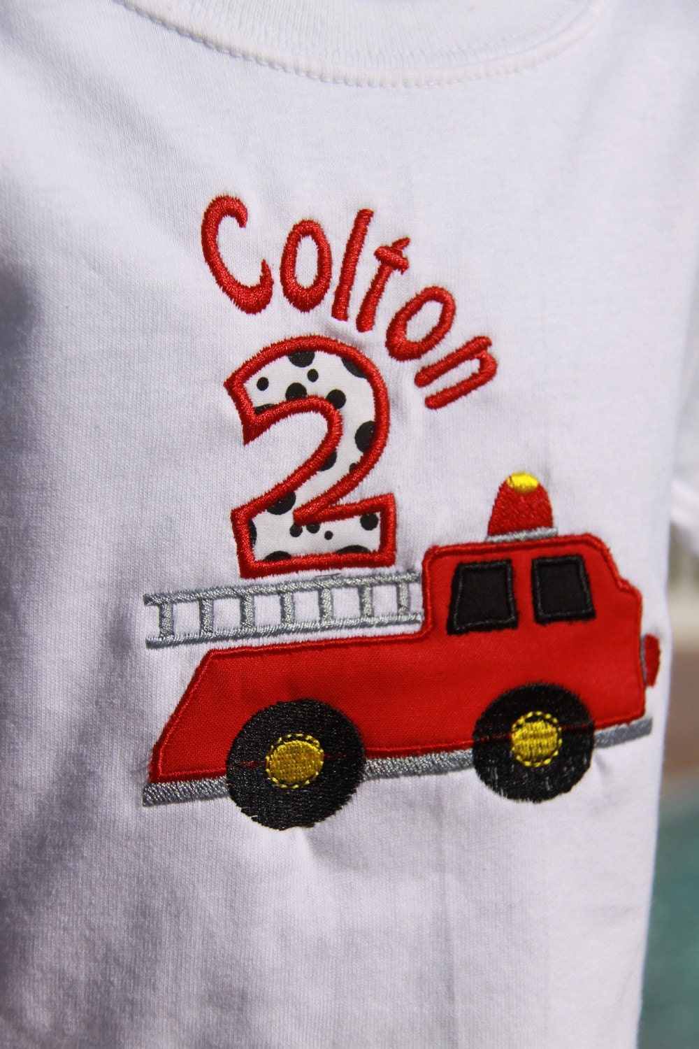 Birthday Fire Truck Personalized Custom Embroidery Applique Long sleeve or Short Shirt.