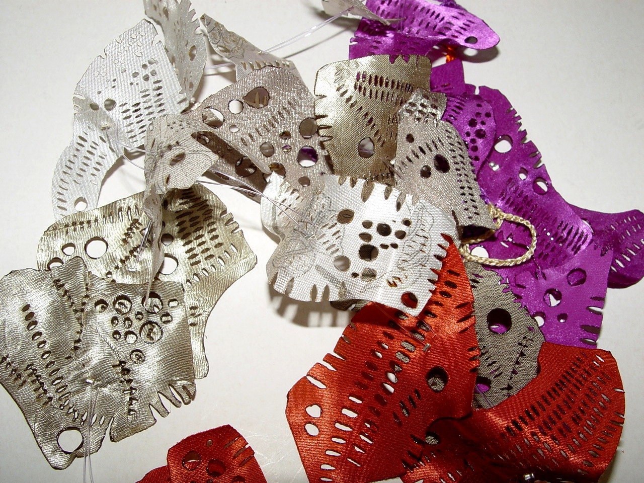 Ethereal fabric necklace in ivory, beige, purple and burnt orange from the series "Leaves" - CAAT Team
