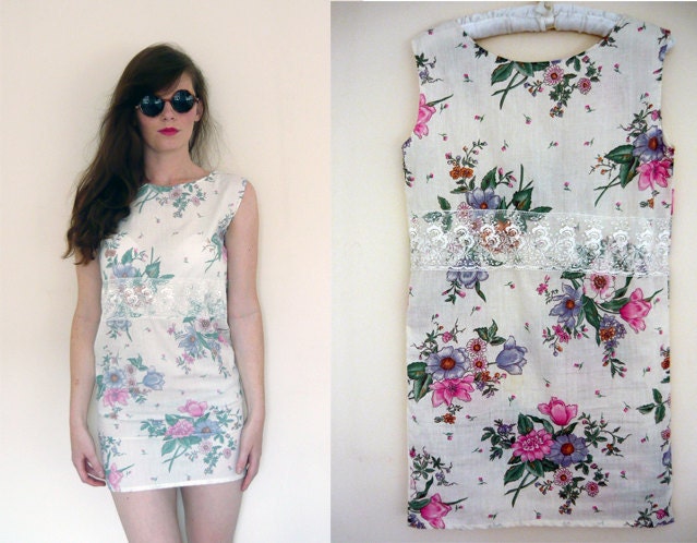 Handmade cotton floral shift dress Size XS UK 6