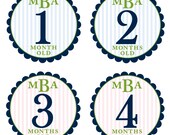 Monthly Onesie Sticker - Seersucker with Custom Monogram