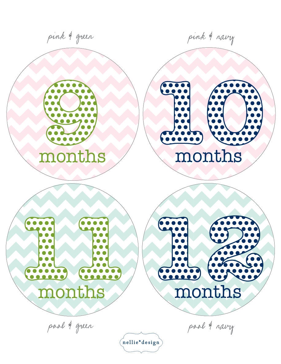Zig Zag & Polka Dots - Monthly Onesie Stickers - Choose your colors