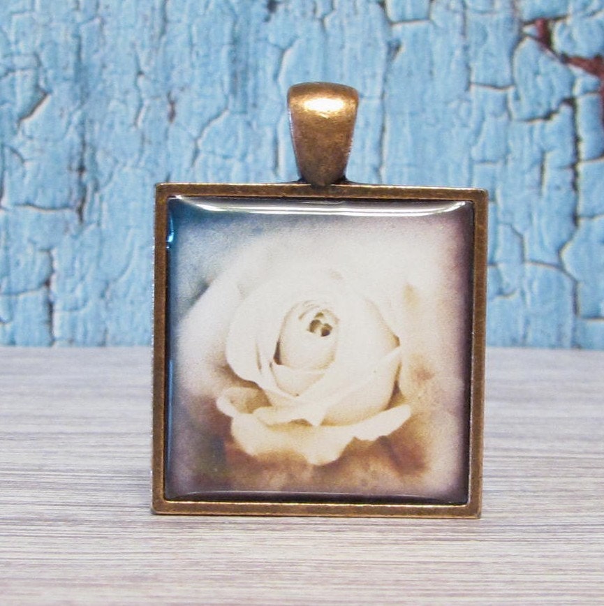 Dreaming of Roses - 1 inch Square Pendant with Free Ball Chain or Keyring (682)