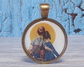 Norman Rockwell 2 - 1 inch Circle Pendant with Free Ball Chain or Keyring (1127)