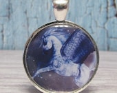 Starry Night Pegasus - 1 inch Circle Pendant with Free Ball Chain or Keyring (1143)