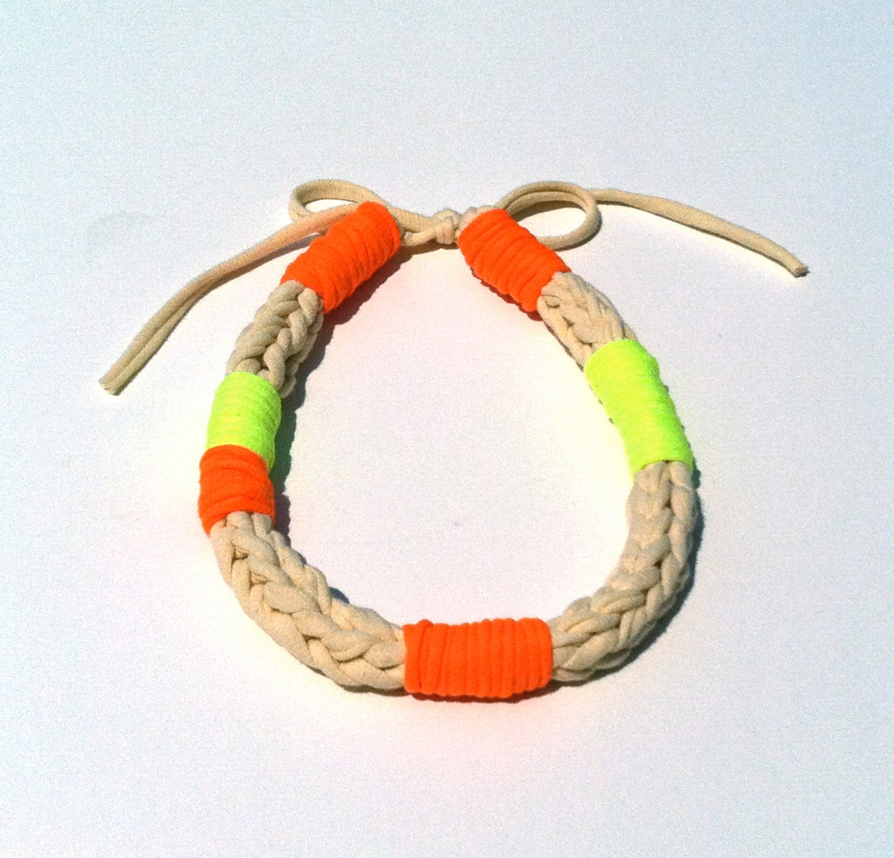 SALE Neon Necklace Braided ROPE Fabric - Orange/Yellow