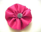 Hot Pink Hair Bow created with Elegant Satin and Antique Silver Center - Wedding Accessory