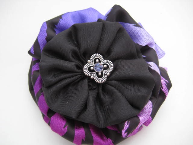 Purple Hair Bow - Passionate Purple/Black  Zebra Print Hair Bow - Rich Silky Fabric