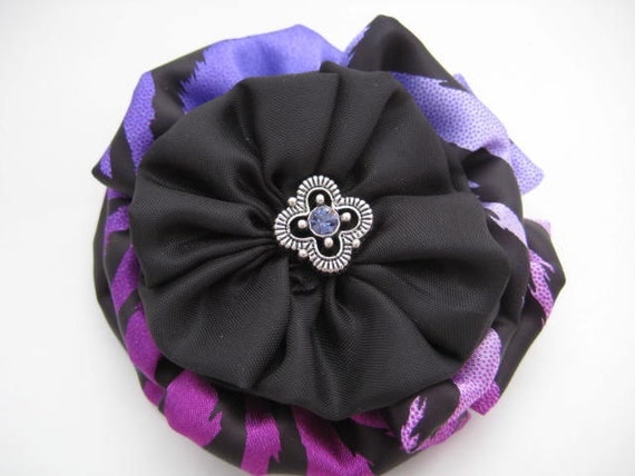 Purple Hair Bow - Passionate Purple/Black Zebra Print Hair Bow - Rich Silky Fabric