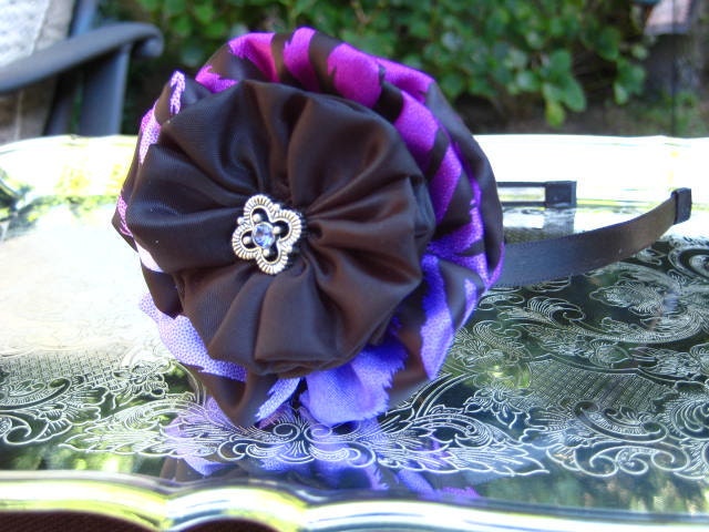 Purple Hair Bow - Passionate Purple/Black Zebra Print Hair Bow - Rich Silky Fabric