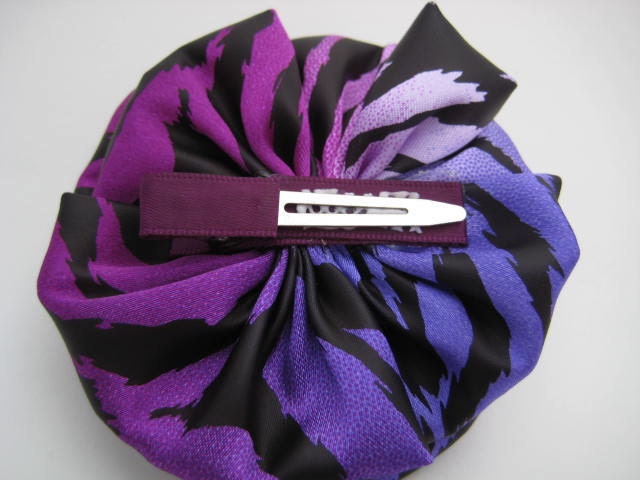 Purple Hair Bow - Passionate Purple/Black Zebra Print Hair Bow - Rich Silky Fabric