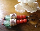 African Krobo recycled glass red green Earrings by Fianaturals