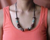 African Carnelian Agate turquoise Brass Necklace by Fianaturals on Etsy
