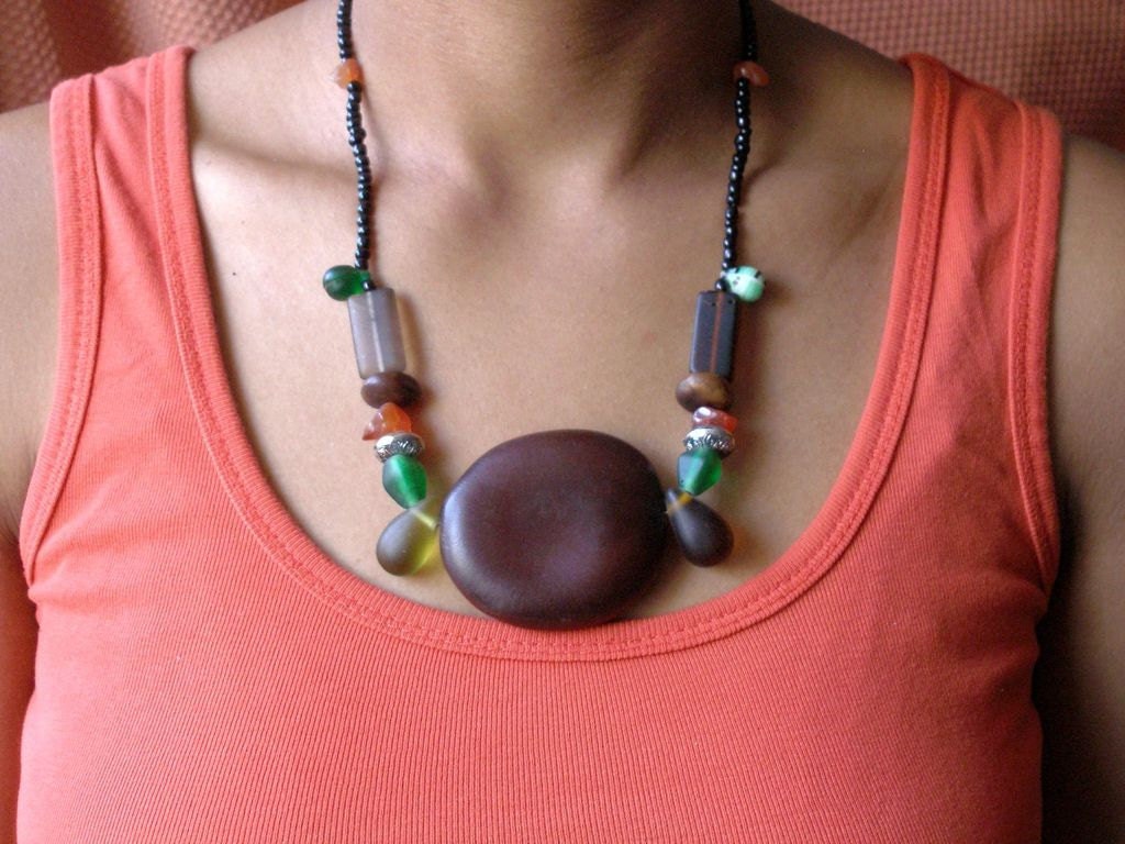 African Entada giga sea heart seed Mali wedding glass Necklace by Fianaturals on etsy