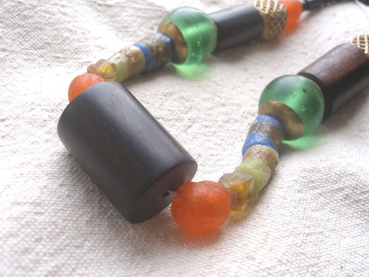 African Ebony wood Recycled glass AYIDOHUEDO necklace by Fianaturals