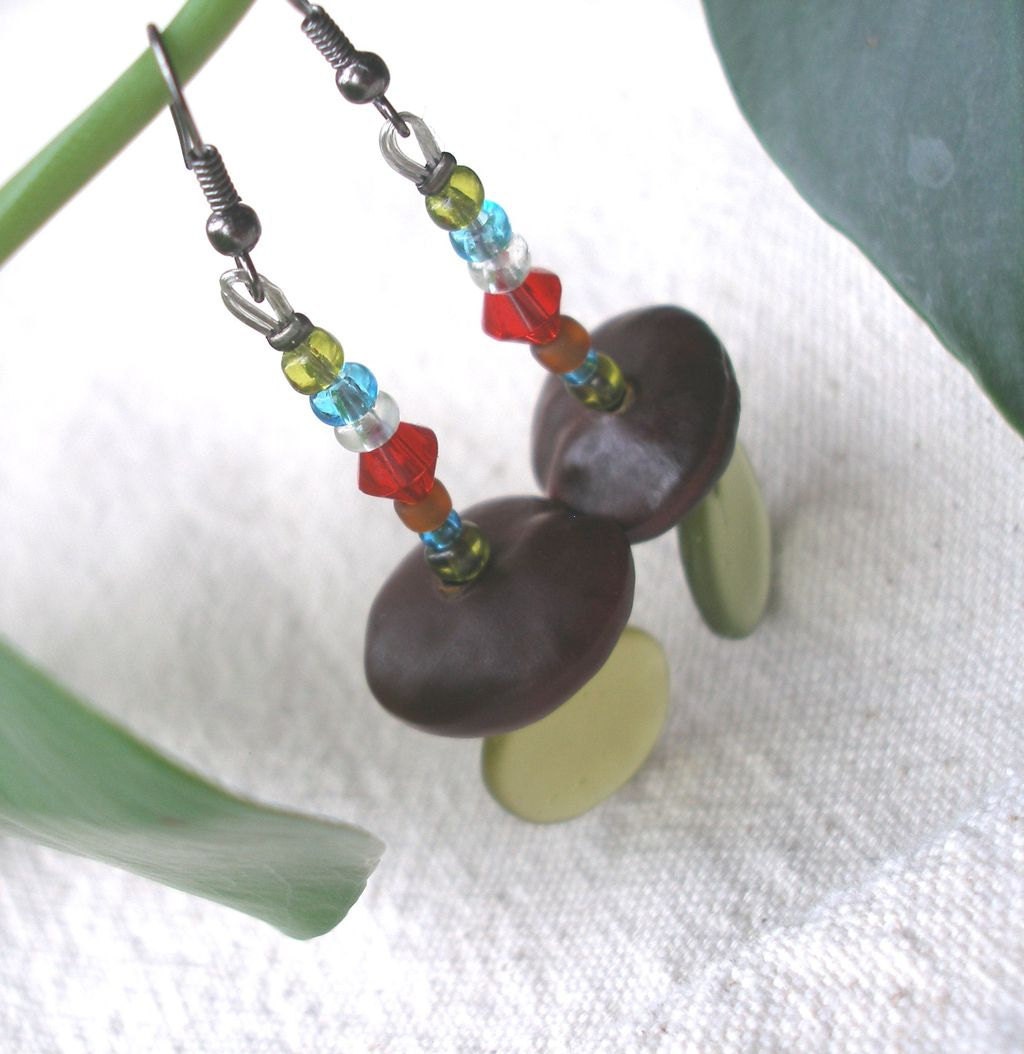 African seed Ntama coumba glass Yellow Red Blue Earrings by Fianaturals on Etsy