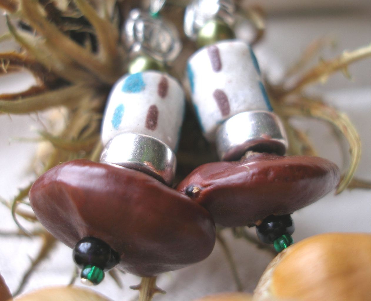 African Krobo glass seed metal  rose Flower Earrings by Fianaturals on Etsy
