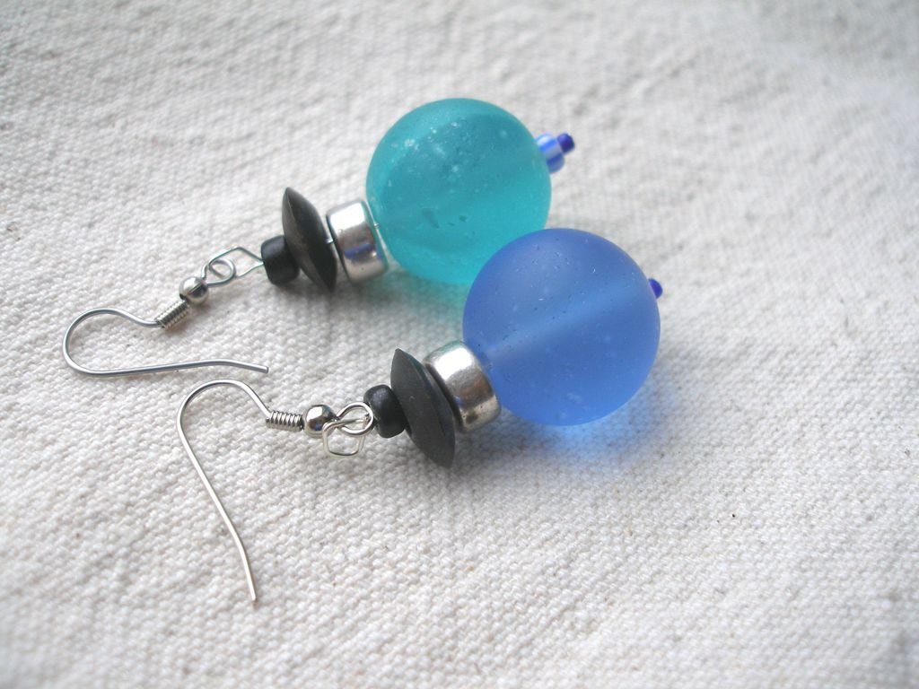 African style Blue glass horn Earrings by Fianaturals