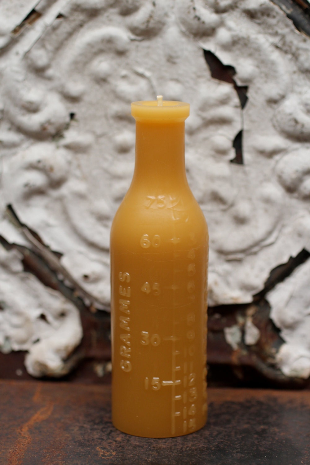 beeswax Candles - antique bottle shaped - "FRENCH CAFÉ" - by Pollen Arts - Md.