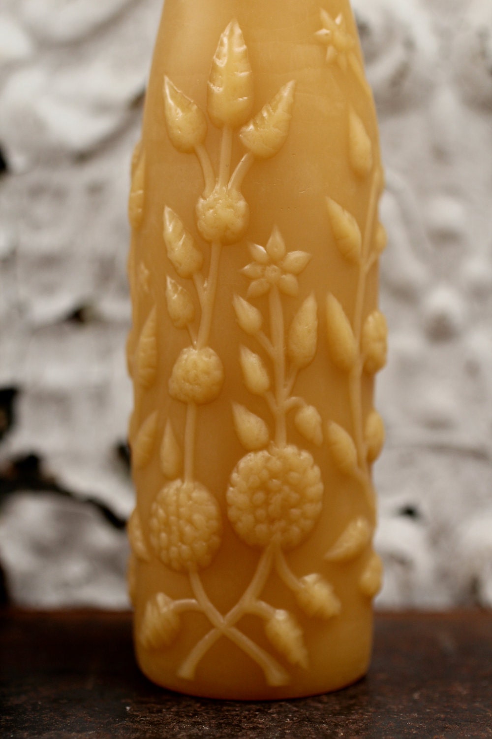 Beeswax Candles - antique bottle shaped - "LIME JUICE" w/ flowers - by Pollen Arts - Md.