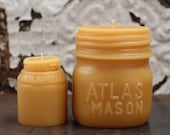 Beeswax Candle Set - antique bottle shaped - "Atlas Mason Jar and Milk Weed Cream " - by Pollen Arts - Md. & Sm..