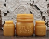 Beeswax Candle Collection - antique bottle shaped - "Atlas Mason Jar, Vaseline and Milk Weed Cream" - by Pollen Arts - Md. & Sm..