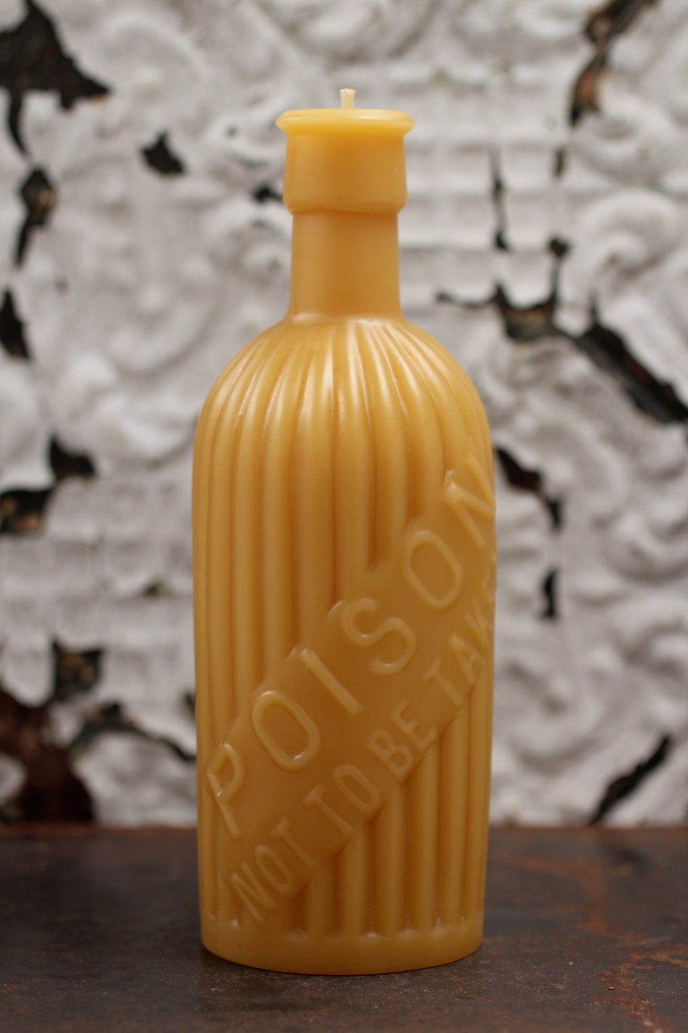 Beeswax Candle - antique bottle shaped - "POISON" Not to be Taken" - by Pollen Arts - Lg.