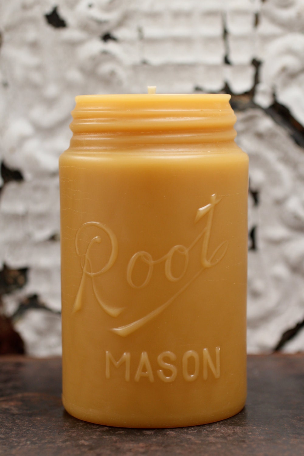 Beeswax Candle - antique bottle shaped - "ROOT MASON JAR" One Full Pint - by Pollen Arts - Lg.
