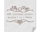 Personalized Address Rubber Stamp First Names With Heart Decorative Border